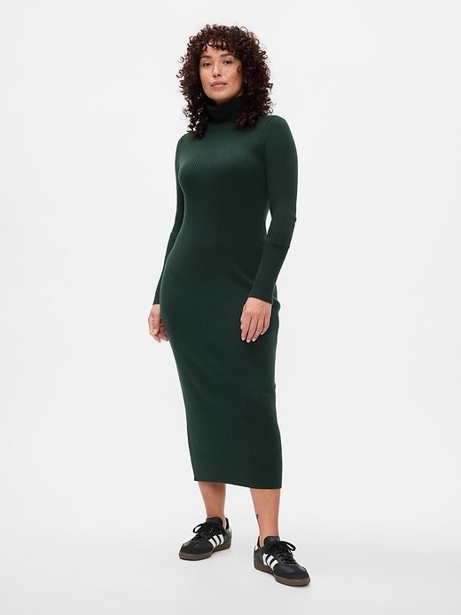 Image number 5 showing, Turtleneck Rib Midi Sweater Dress