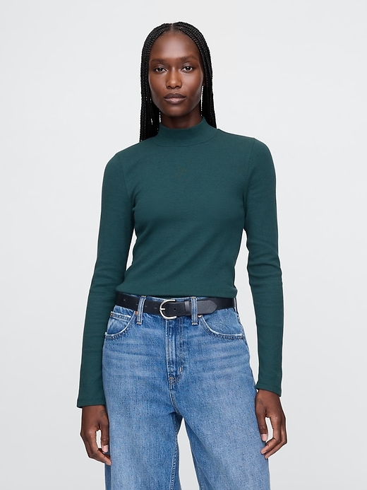 Image number 1 showing, Modern Rib Cropped Mockneck Shirt