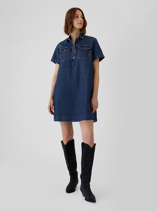 Image number 1 showing, Denim Shift Mini Dress