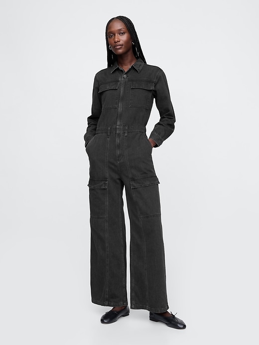 Image number 1 showing, Denim Cargo Jumpsuit