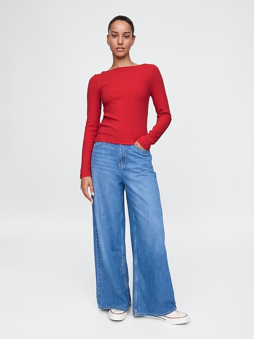 Image number 3 showing, Modern Rib Cropped Boatneck T-Shirt