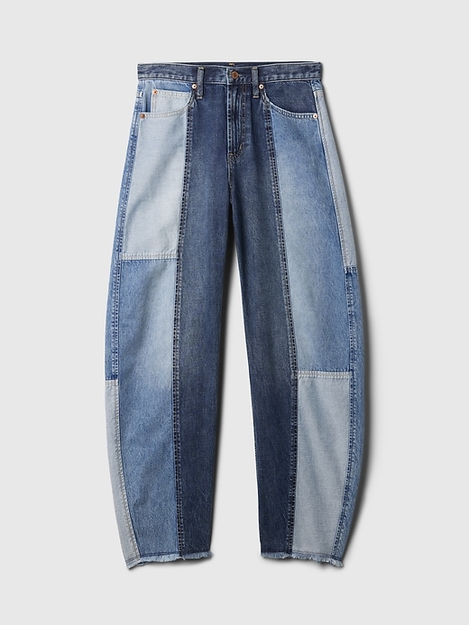 Image number 7 showing, High Rise Patchwork Barrel Jeans