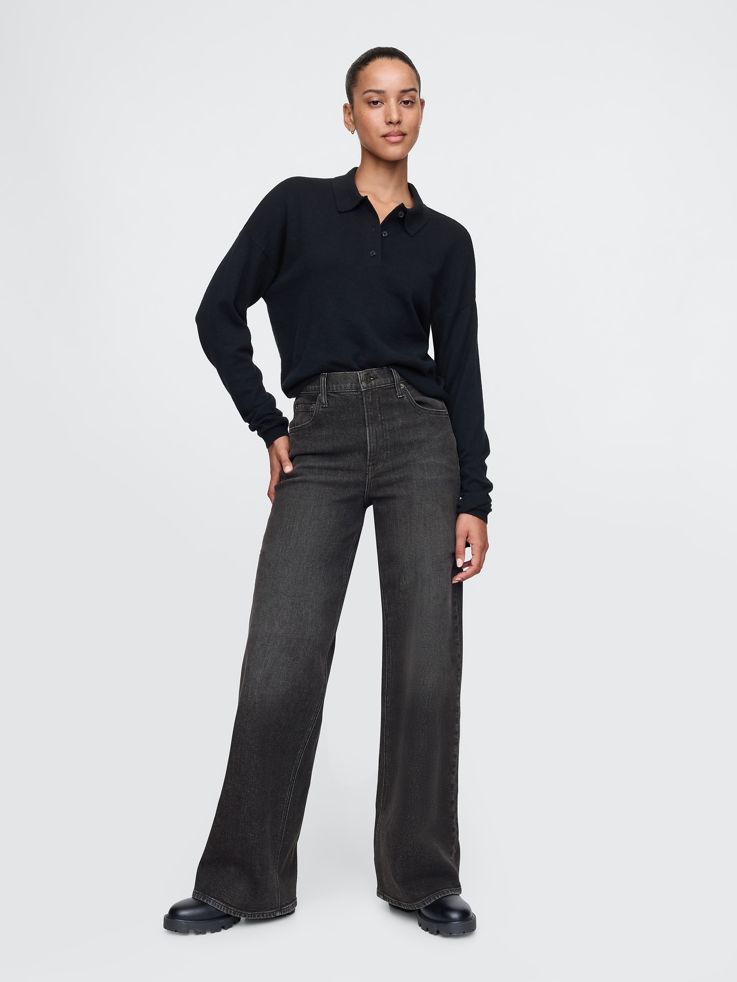 High Rise Stride Wide-Leg Jeans