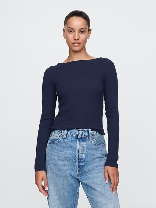 Image number 1 showing, Modern Rib Cropped Boatneck T-Shirt