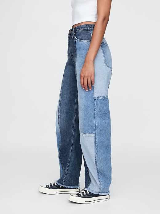 Image number 3 showing, High Rise Patchwork Barrel Jeans