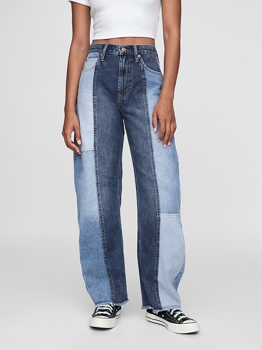 Image number 2 showing, High Rise Patchwork Barrel Jeans