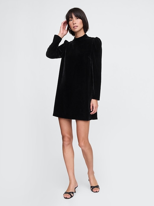 Image number 1 showing, Recycled Velvet Puff-Sleeve Mini Dress