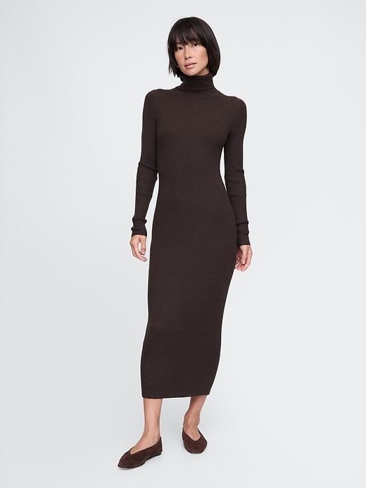 Image number 1 showing, Turtleneck Rib Midi Sweater Dress