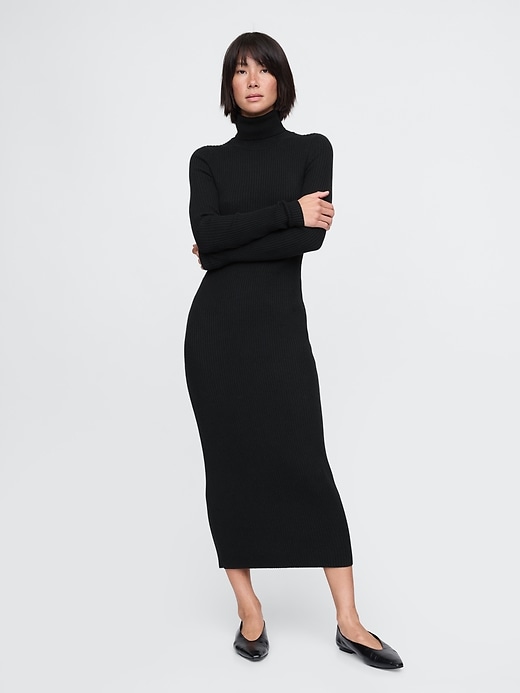 Image number 1 showing, Turtleneck Rib Midi Sweater Dress