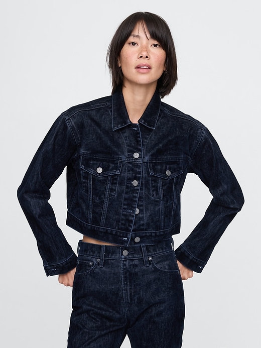 Image number 1 showing, Flocked Cropped Icon Denim Jacket