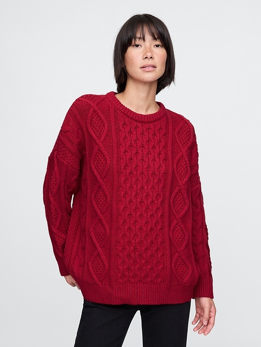 Image number 1 showing, Oversized Mixed Cable-Knit Sweater