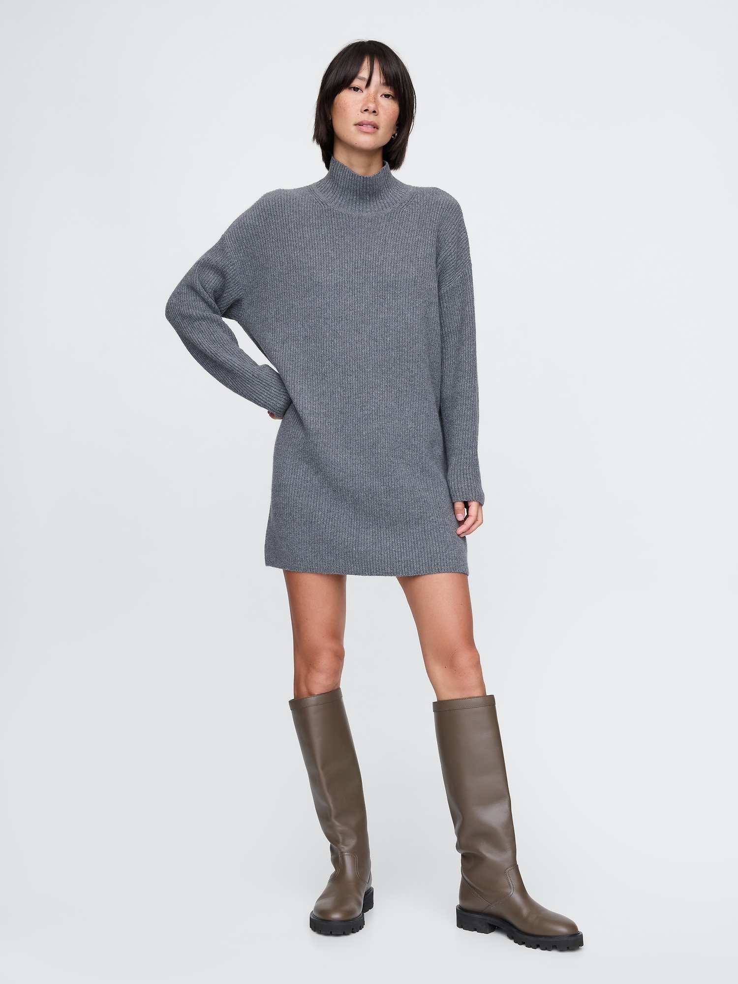 CashSoft Rib Turtleneck Mini Sweater Dress