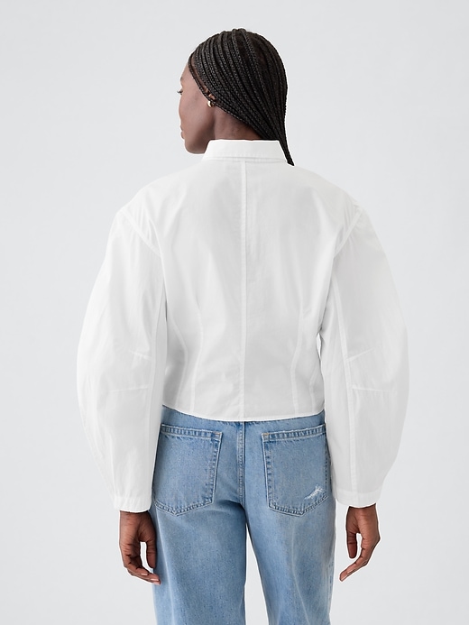 Image number 2 showing, Organic Cotton Poplin Barrel-Sleeve Cropped Shirt