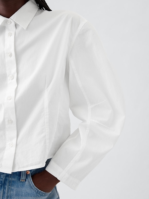 Image number 4 showing, Organic Cotton Poplin Barrel-Sleeve Cropped Shirt