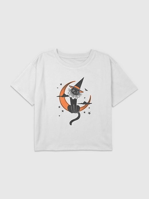 Image number 1 showing, Kids Halloween Kitty Graphic Boxy Crop Tee