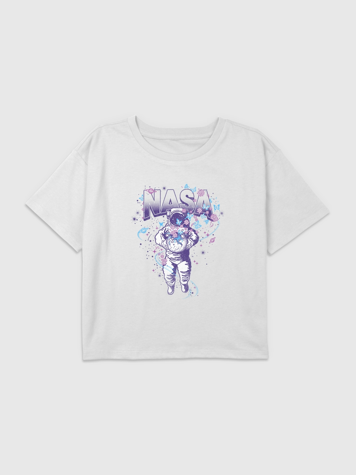 Kids NASA Pastel Astronaut Graphic Boxy Crop Tee