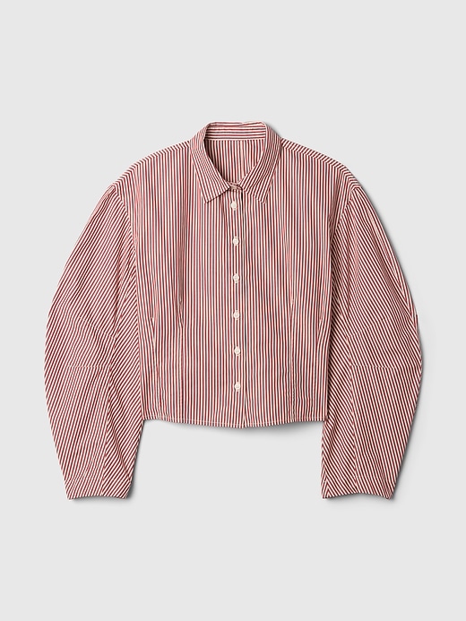 Image number 5 showing, Organic Cotton Poplin Barrel-Sleeve Cropped Shirt