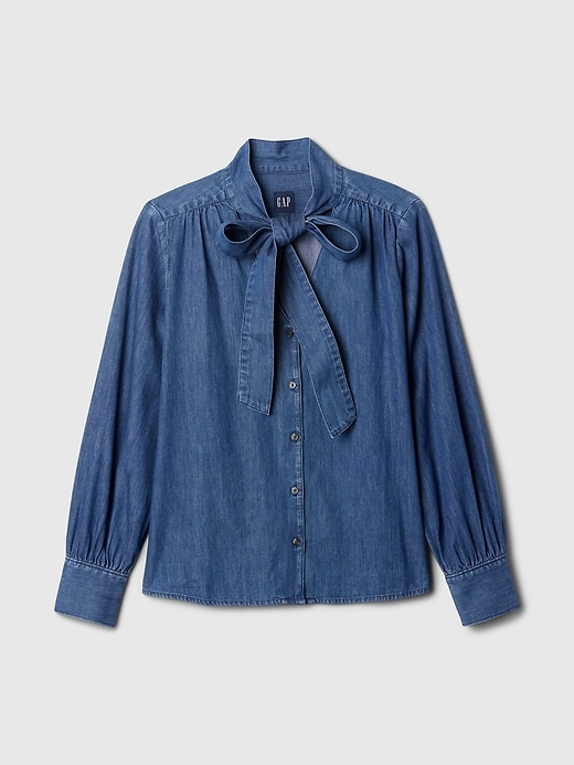 Image number 5 showing, Denim Tie-Neck Shirt