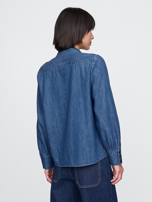 Image number 2 showing, Denim Tie-Neck Shirt