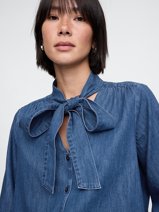 Image number 4 showing, Denim Tie-Neck Shirt