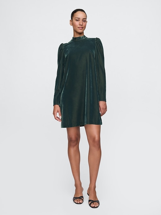 Image number 1 showing, Recycled Velvet Puff-Sleeve Mini Dress