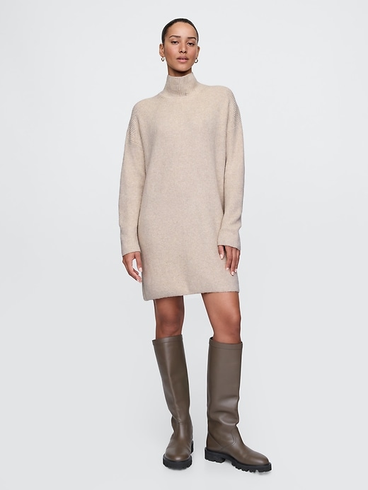 Image number 1 showing, CashSoft Rib Turtleneck Mini Sweater Dress