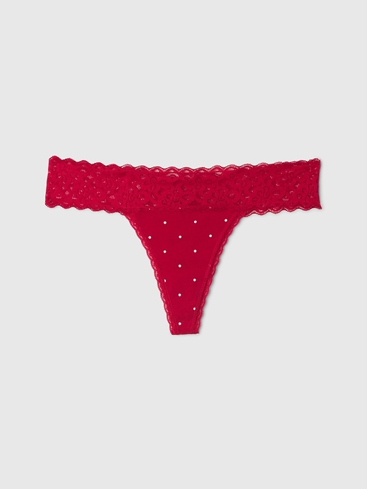 Image number 3 showing, Organic Stretch Cotton Lace-Trim Thong