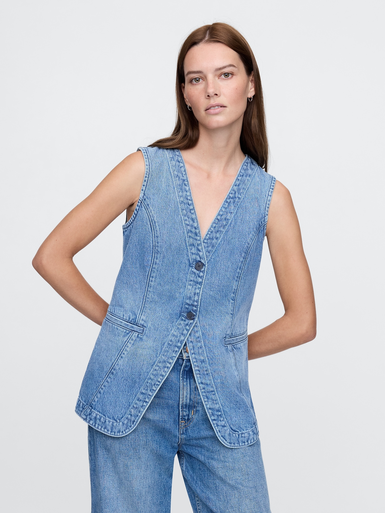 Longline Denim Vest Gap