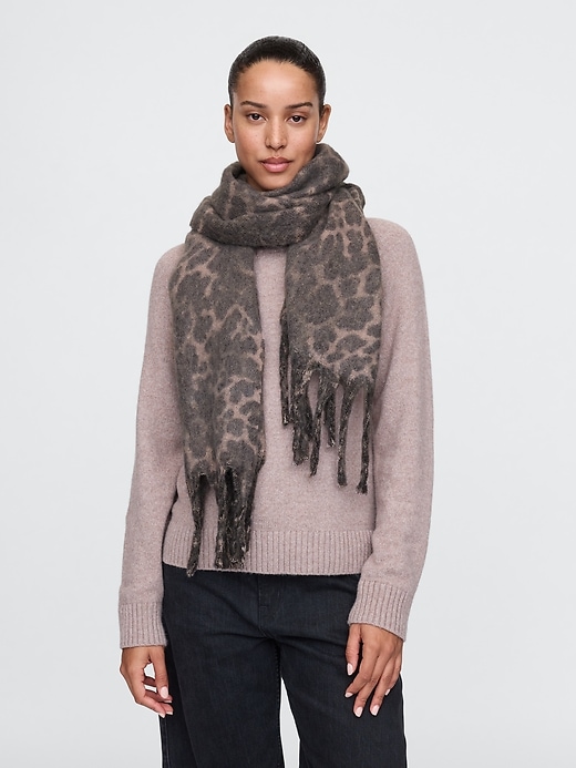 Image number 1 showing, Leopard Fringe Scarf