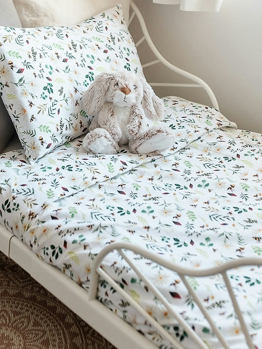 Image number 2 showing, The Gilded Bird Wild Bee White Organic Cotton Toddler Duvet Cover and Pillow Case Set