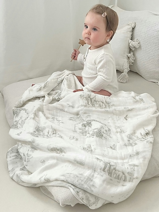 Image number 2 showing, The Gilded Bird Safari Toile Bamboo Baby Blanket