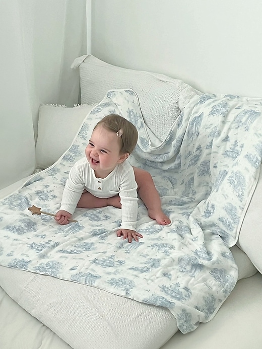 Image number 7 showing, The Gilded Bird Spring Toile Bamboo Baby Blanket