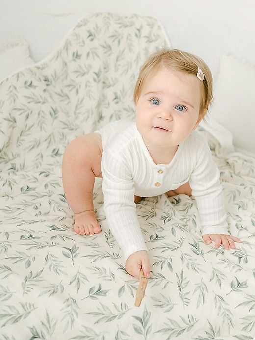 Image number 2 showing, The Gilded Bird Linen Leaves Bamboo Baby Blanket