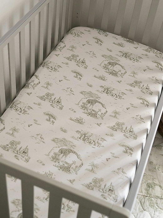 Image number 4 showing, The Gilded Bird Safari Toile Fitted Crib Sheet