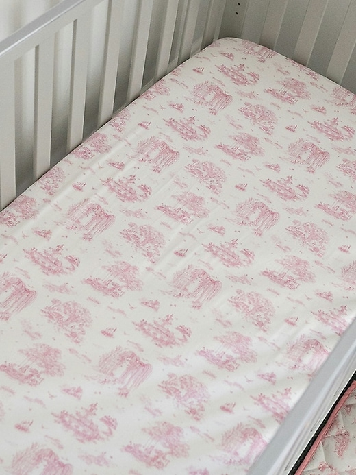 Image number 4 showing, The Gilded Bird Spring Toile Pink Fitted Crib Sheet