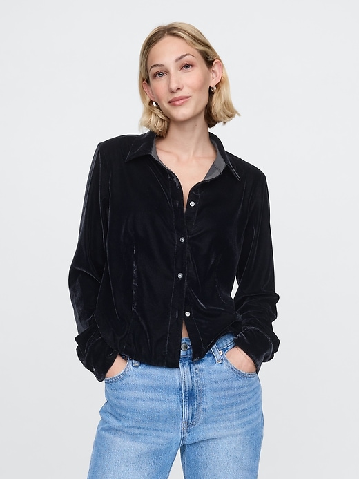 Image number 1 showing, Cropped Velvet Shirt