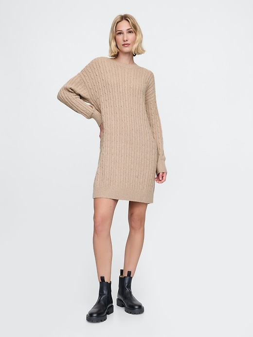 Image number 1 showing, CashSoft Cable-Knit Mini Sweater Dress