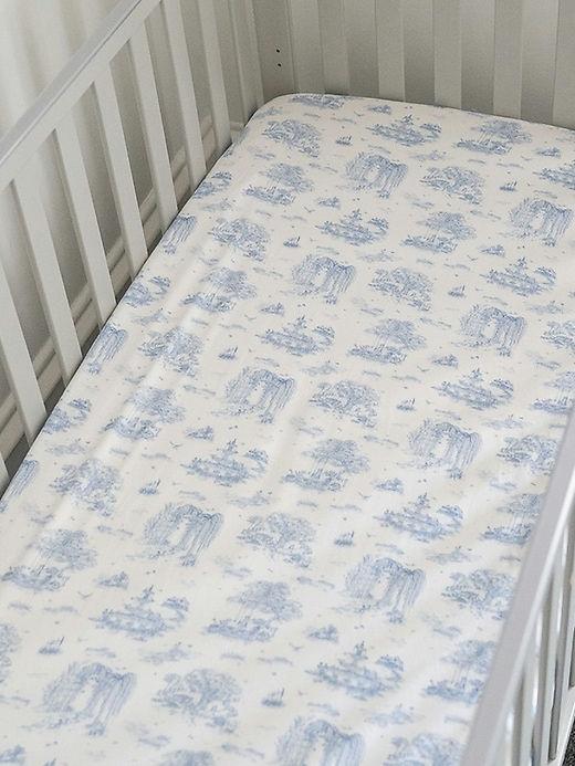 Image number 3 showing, The Gilded Bird Spring Toile Blue Fitted Crib Sheet