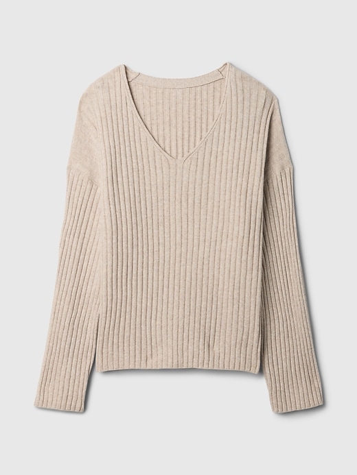 Image number 5 showing, CashSoft Wide Rib V-Neck Sweater