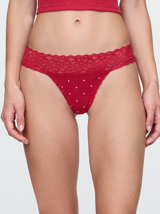 Image number 1 showing, Organic Stretch Cotton Lace-Trim Thong