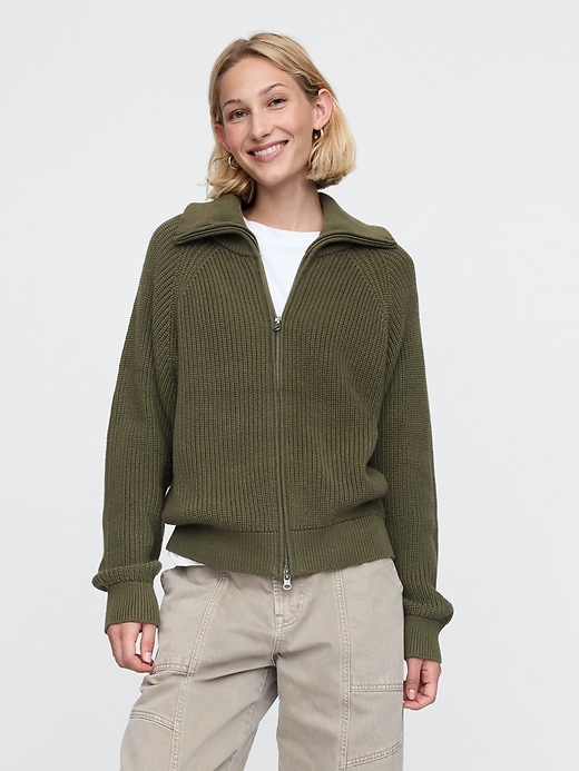 Image number 1 showing, Shaker-Stitch Zip Cardigan