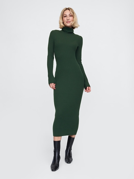 Image number 1 showing, Turtleneck Rib Midi Sweater Dress