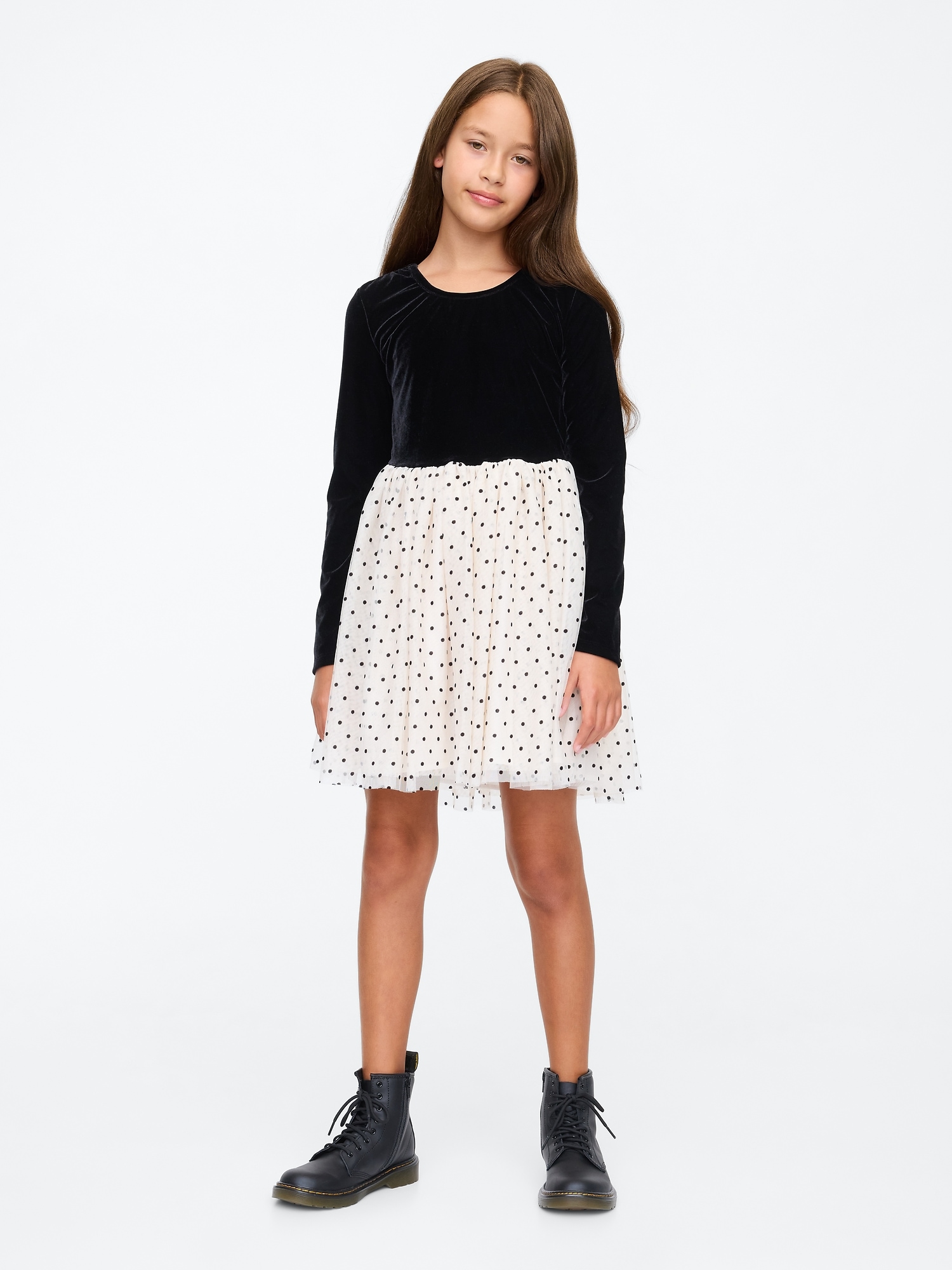 Kids Velour Tulle Dress - Black