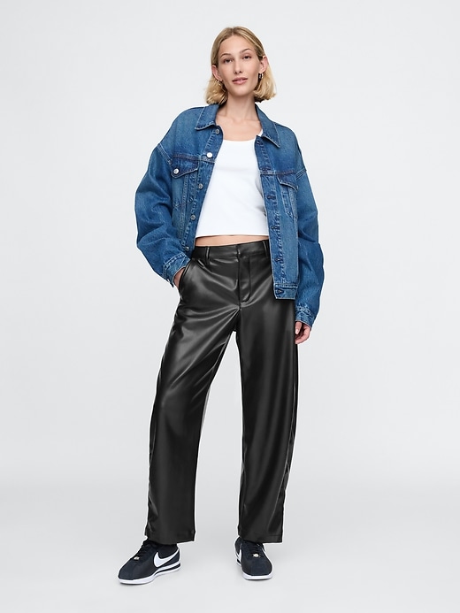 Image number 1 showing, Mid Rise Vegan Leather Barrel Pants