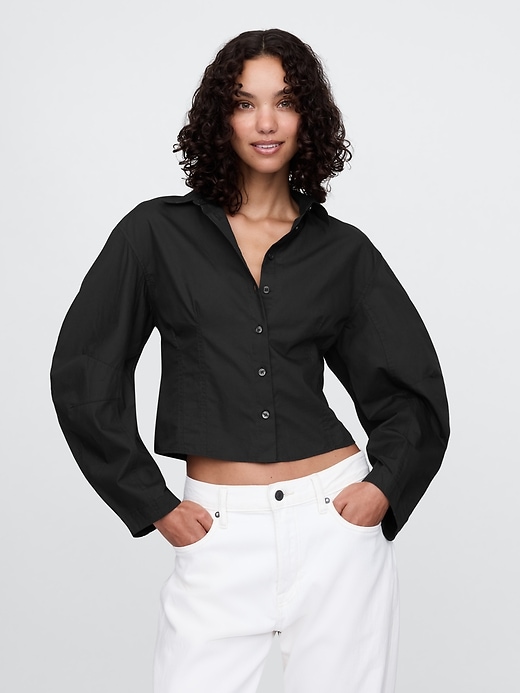 Image number 1 showing, Organic Cotton Barrel Sleeve Cropped Shirt