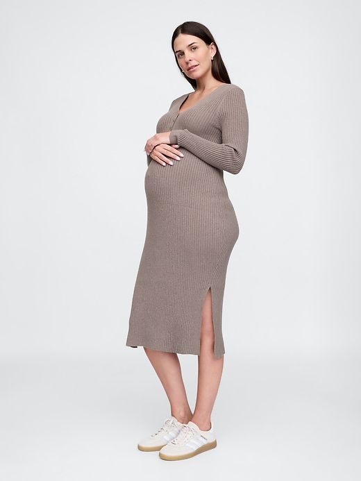 Image number 3 showing, Maternity CashSoft Rib Henley Midi Sweater Dress