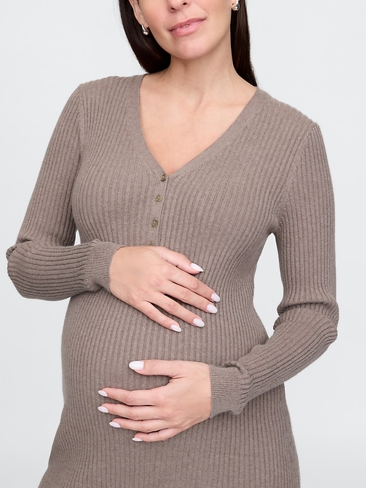 Image number 4 showing, Maternity CashSoft Rib Henley Midi Sweater Dress