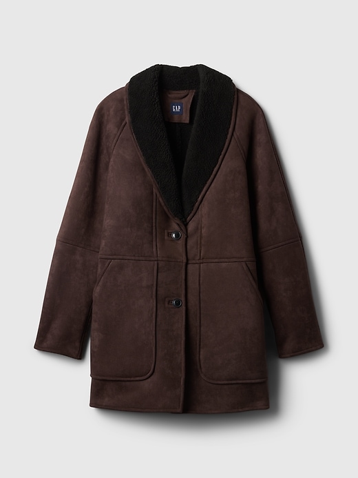 Image number 5 showing, Vegan Suede Shawl Collar Coat