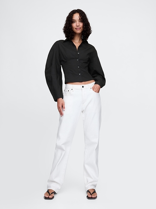 Image number 3 showing, Organic Cotton Barrel Sleeve Cropped Shirt