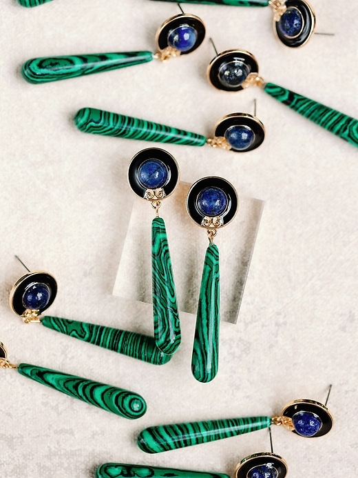 Image number 2 showing, St. Armands Lapis and Malachite Drop Earrings